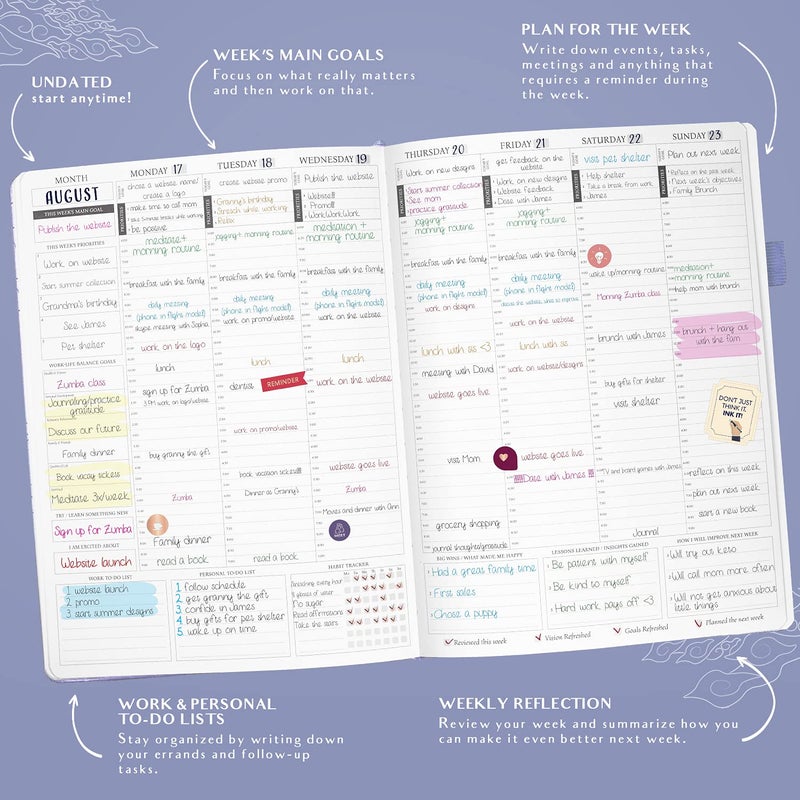 Legend Planner PRO Hourly Schedule - Weekly & Daily Organizer with Time Slots. Appointment Book Journal for Work & Personal, A4 (Periwinkle) - Image 3